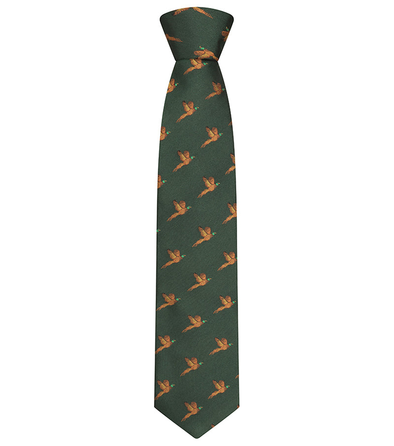 Hoggs of Fife 100% Silk Woven Tie Pheasants Green